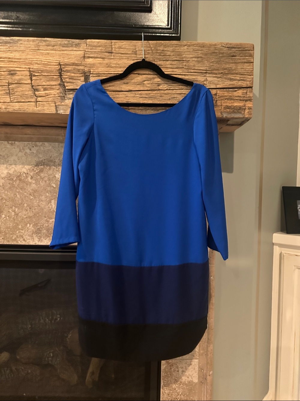 Express Royal Blue Colorblock 3/4- Sleeve Mini Shift Dress